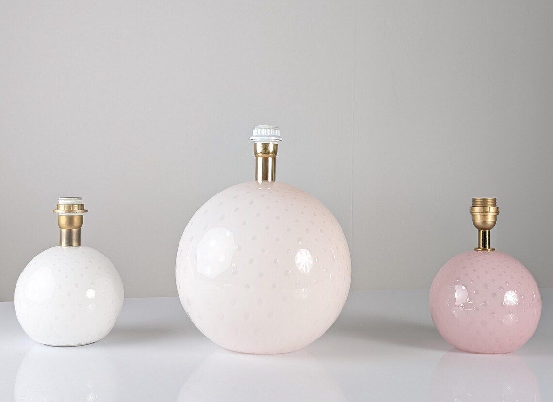 Set Of 3 Pink And White Murano Glass Globe Lamps Italy 1970s photo furniture