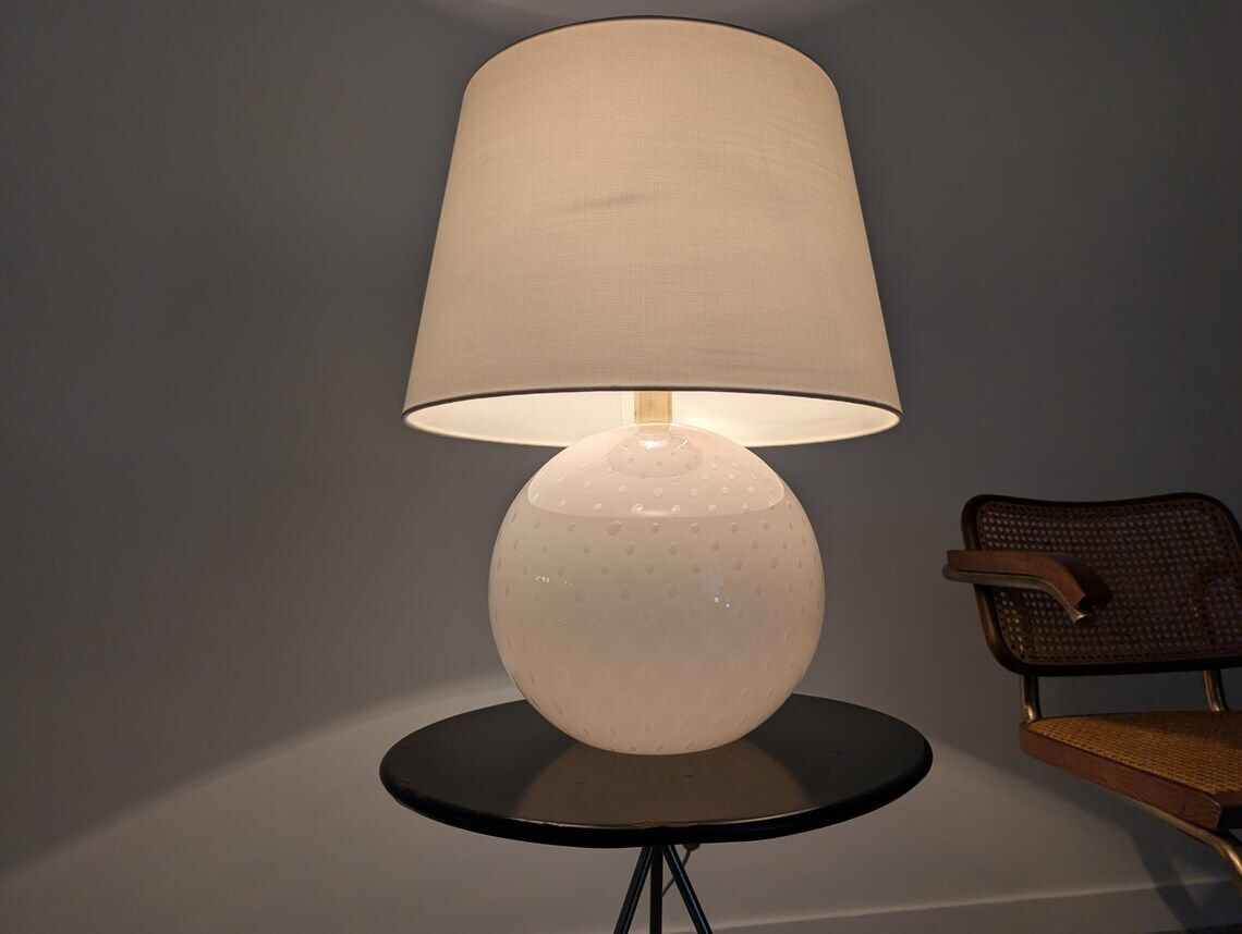 Set Of 3 Pink And White Murano Glass Globe Lamps Italy 1970s photo buy