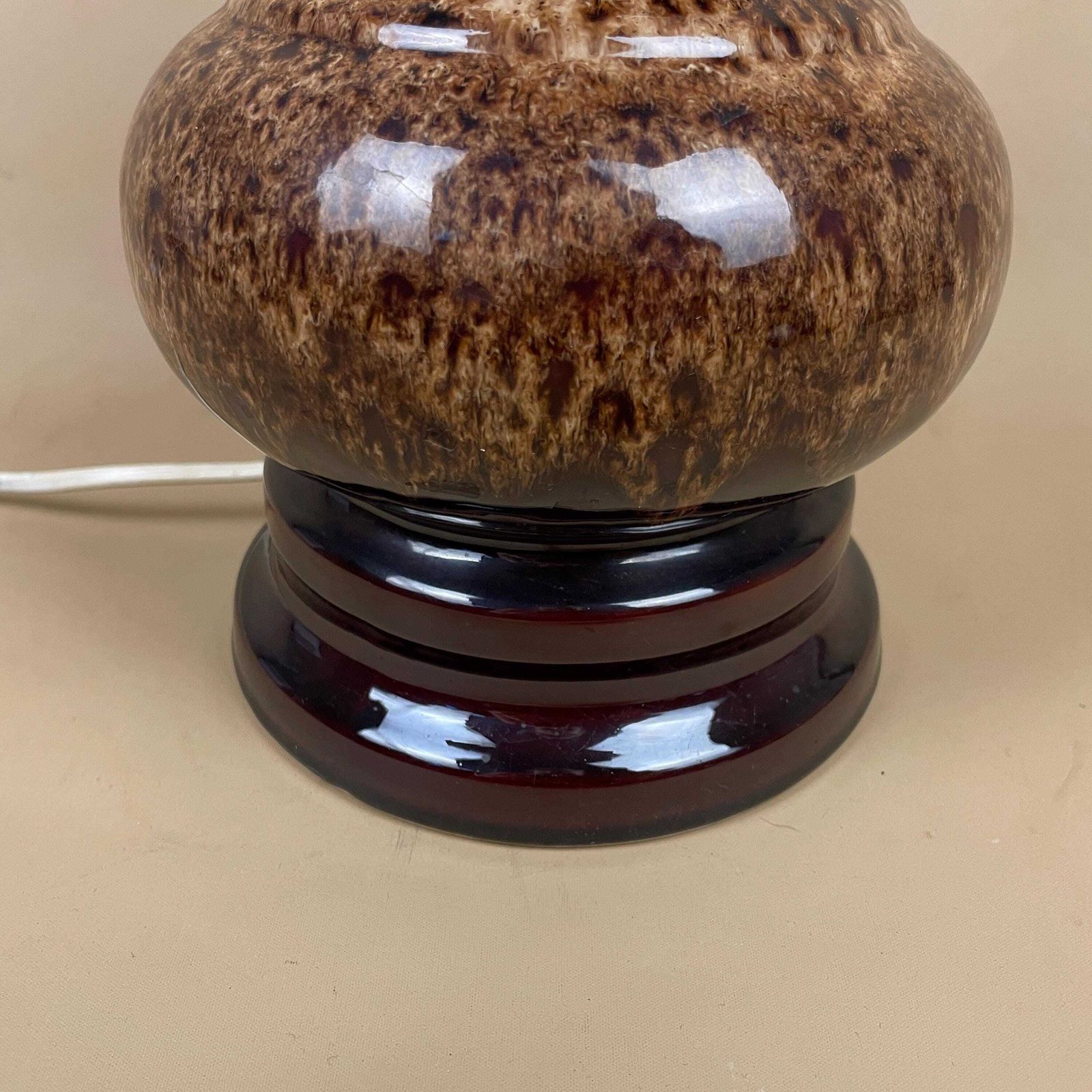 Vintage Ceramic Table Lamp Light Brown Mottled Speckled Round Retro Glaze Finish C.1970's photo 95.0
