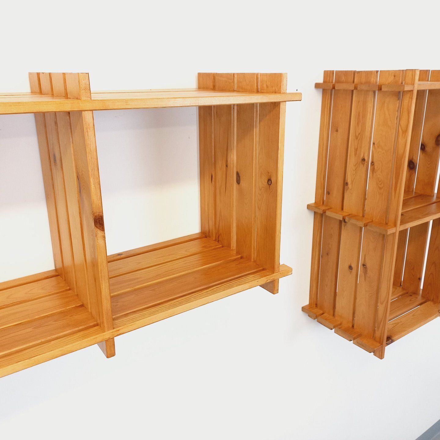 Furniture Pair Of Pine Wall Shelves, 1980s photo