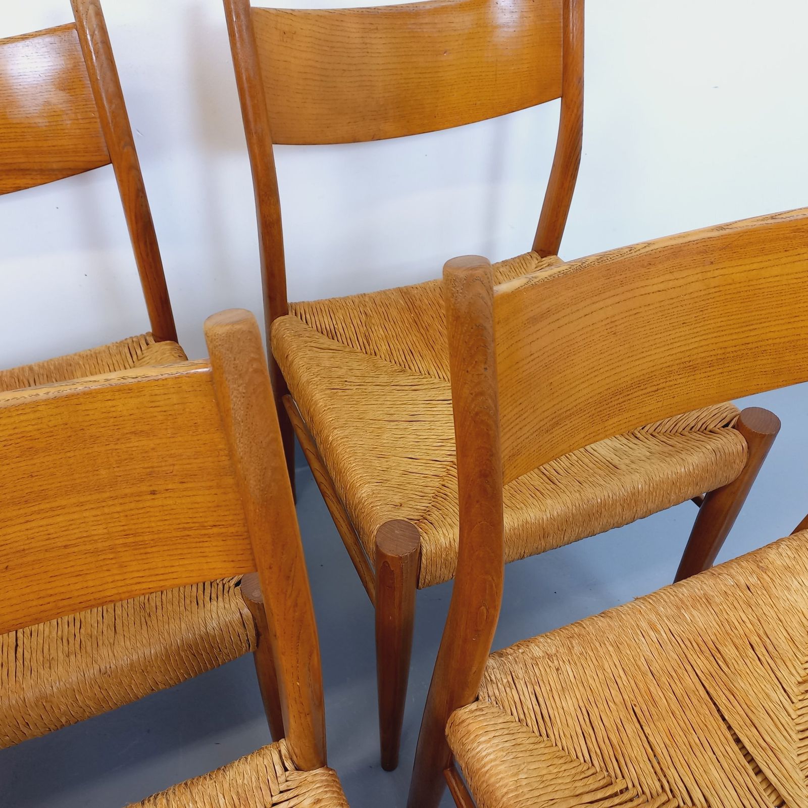 6 Italian Piero Palange & Werther Toffoloni Chairs In Teak And Rope photo vintage