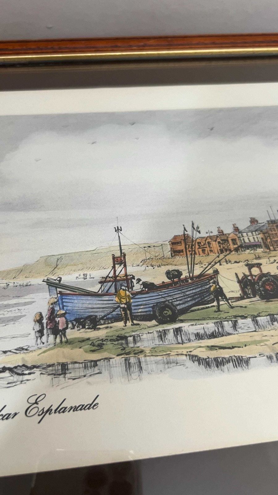 Vintage Signed Print Of Redcar Esplanade Coastal Scene photo for sale
