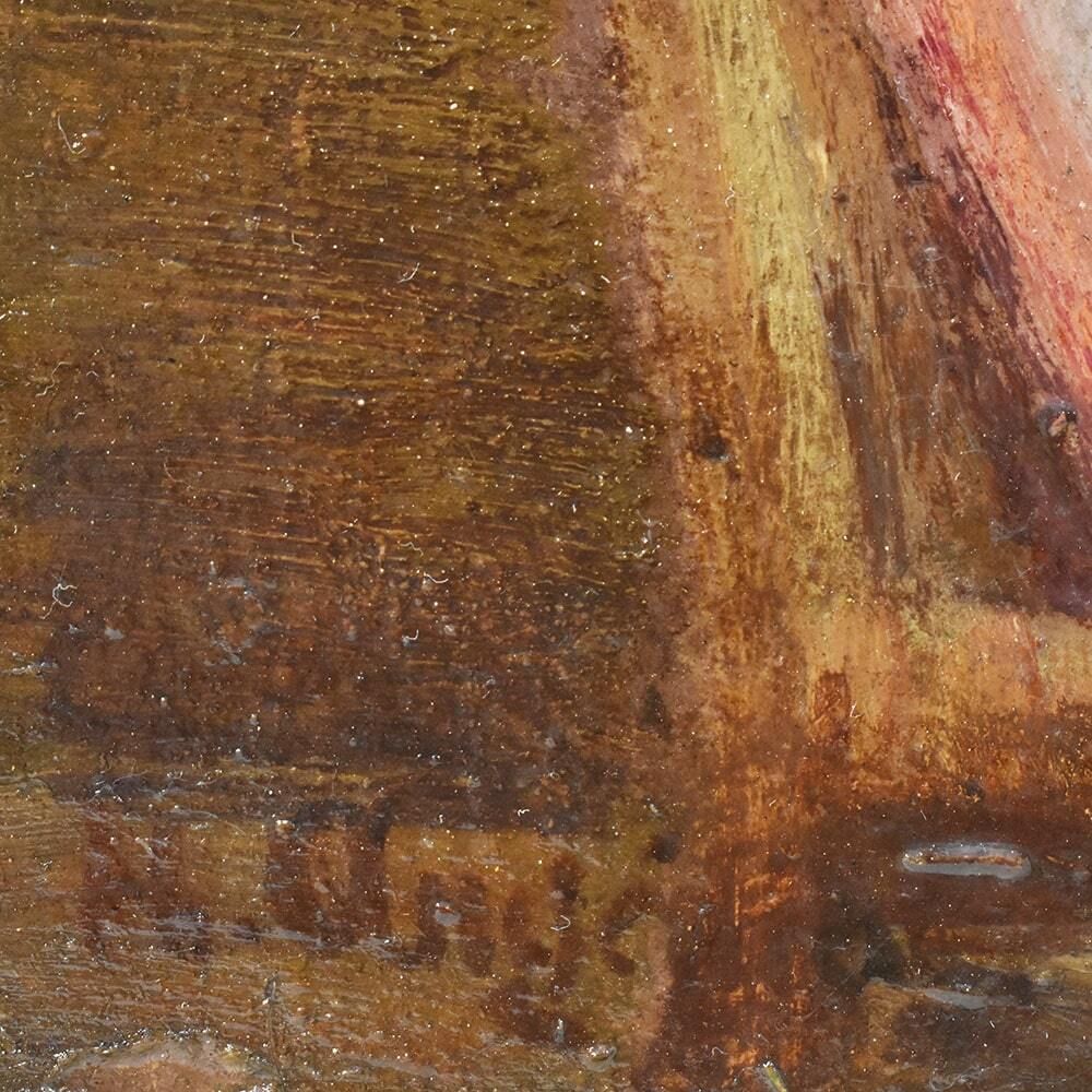 Antique Woman Portrait Painting, Young Woman Sewing In The Garden, Oil On Wood, XX Century. (Qr577) photo vintage