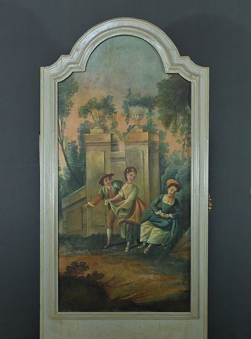 Painted Wooden Trumeau Mirror, Louis XV Style – First Part Of The 20th Century photo for sale