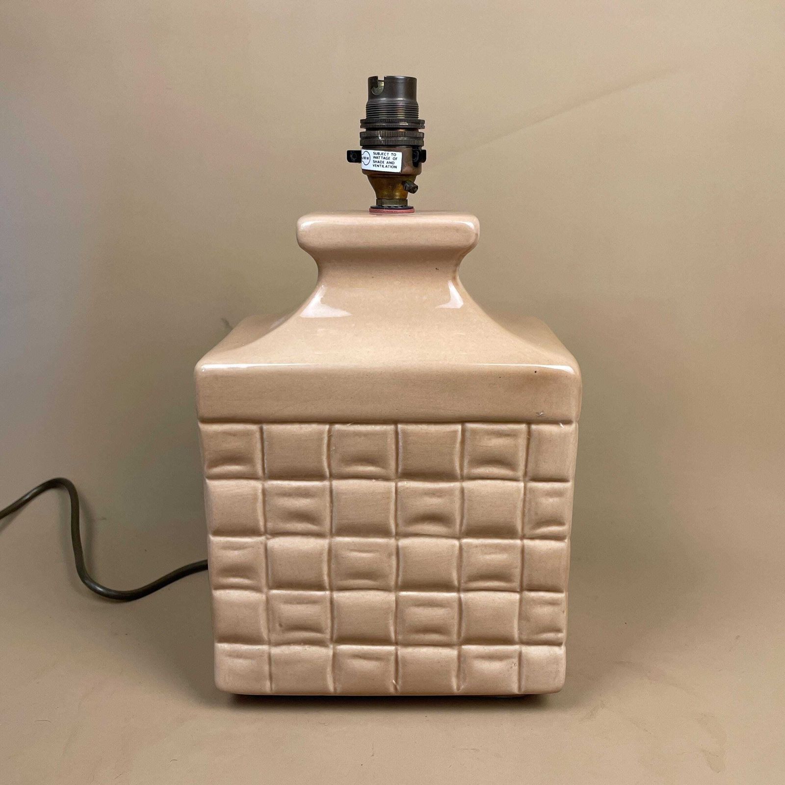 Vintage Ceramic Lamp Table Light Pale Sandy Biscuit Orange Pink Pottery Lamp Retro Style Square Edged photo furniture