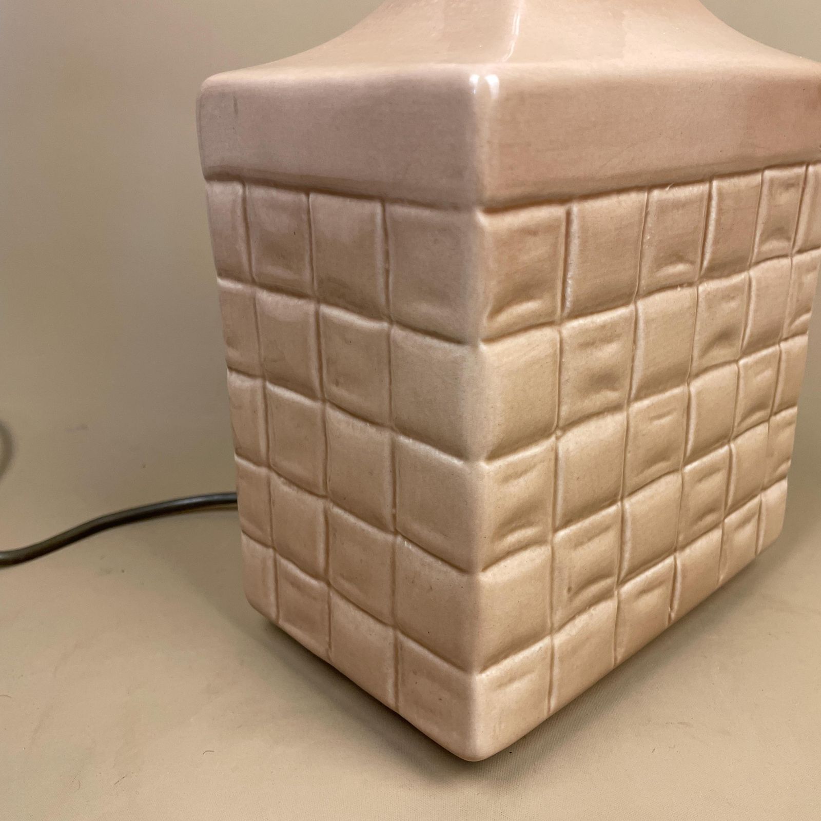 Vintage Ceramic Lamp Table Light Pale Sandy Biscuit Orange Pink Pottery Lamp Retro Style Square Edged photo Lighting