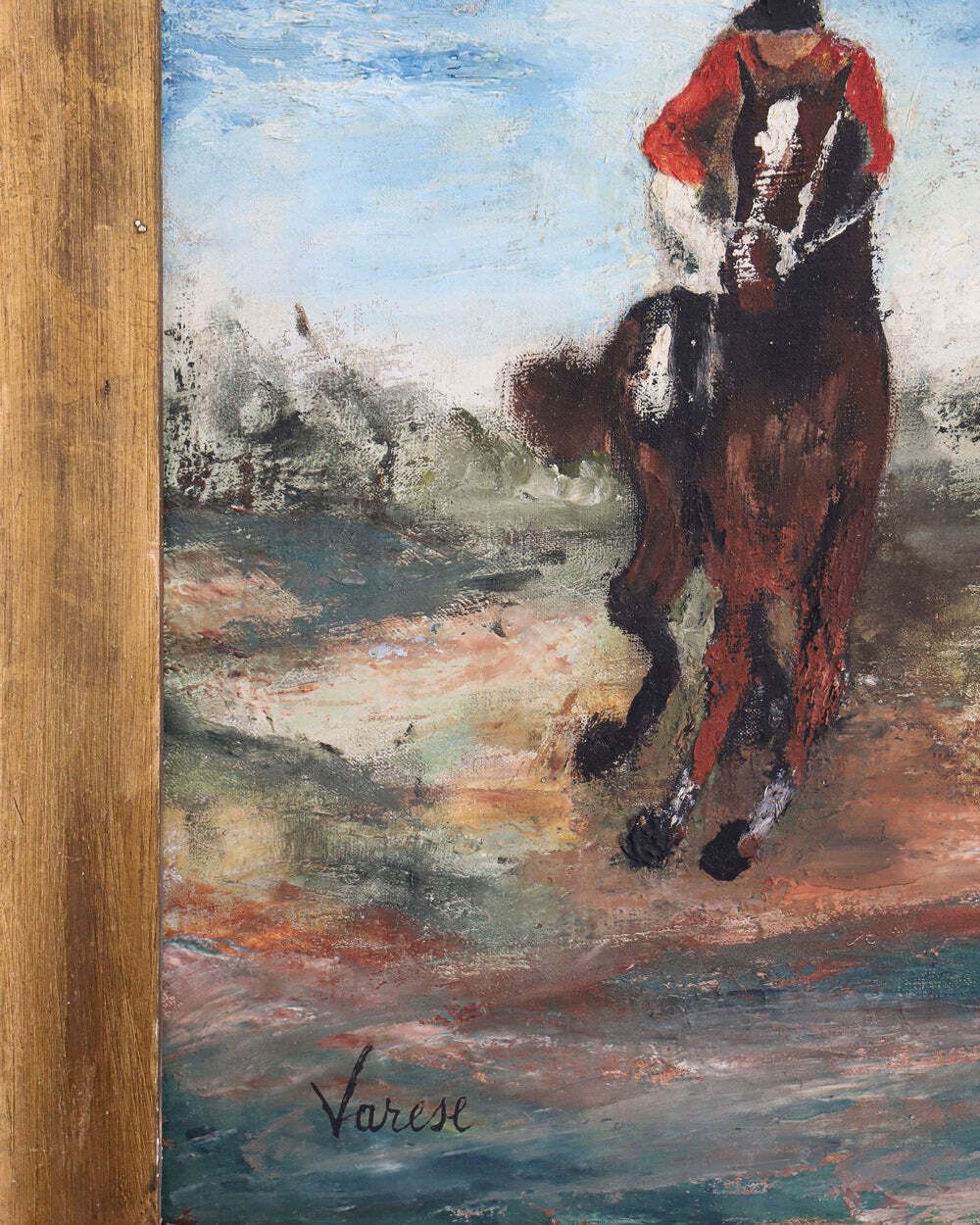19th Century Antique Painting Of Jockeys In Action By Giacomo Varese photo for sale