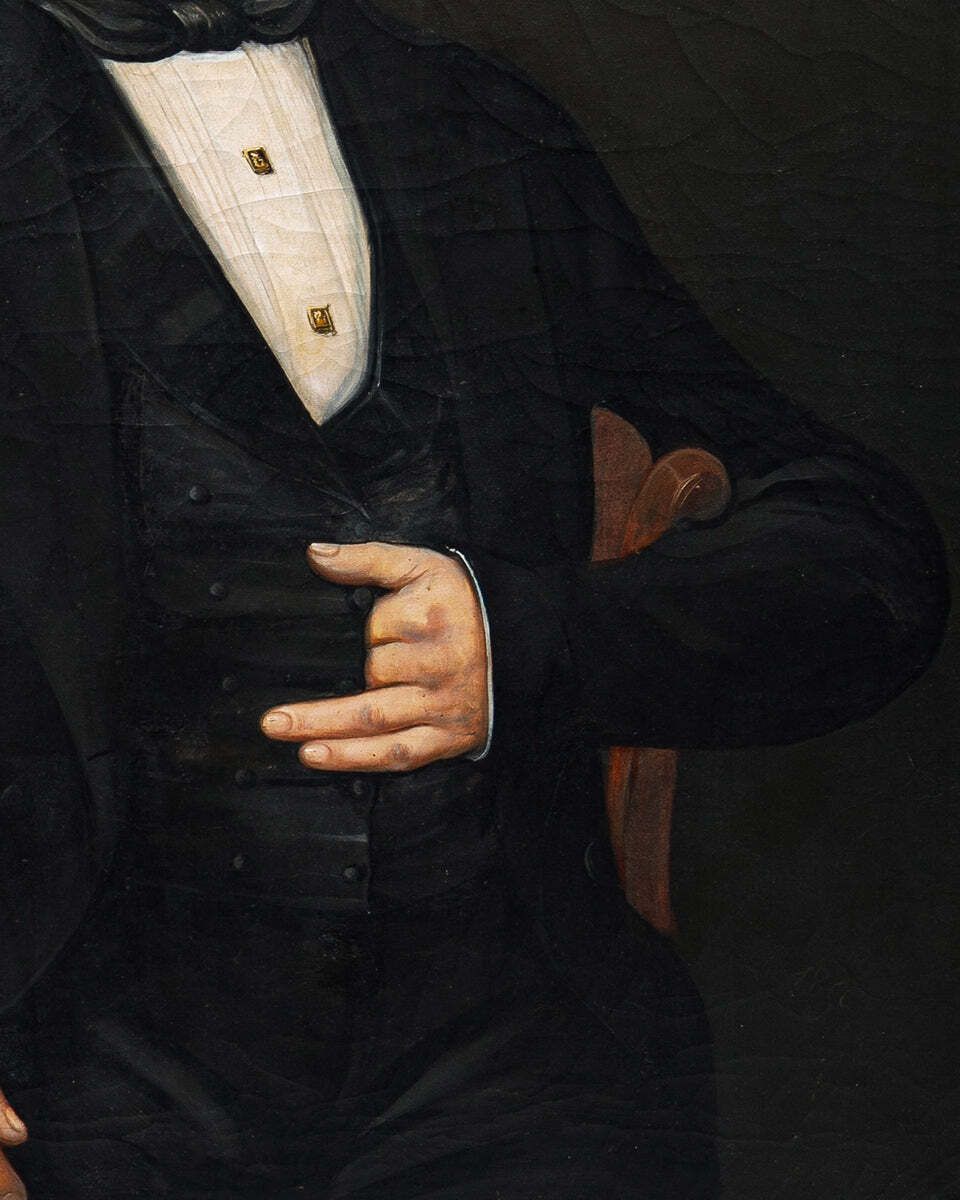 19e Eeuws Portret Van Een Elegante Heer In Het Zwart photo for sale