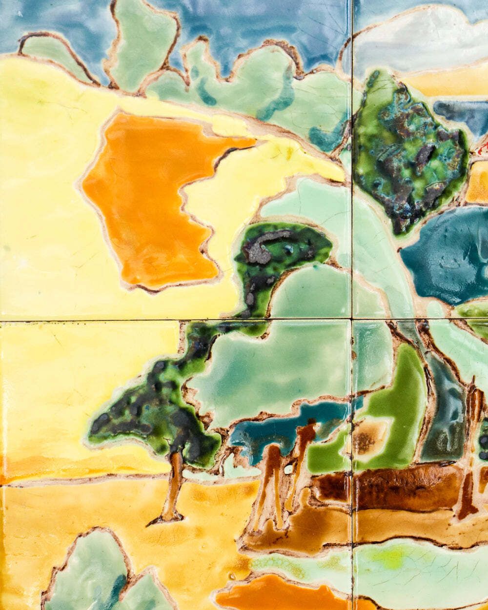 Colorful Mid Century French Ceramic Glazed Tile Panel Of Anduze photo for sale