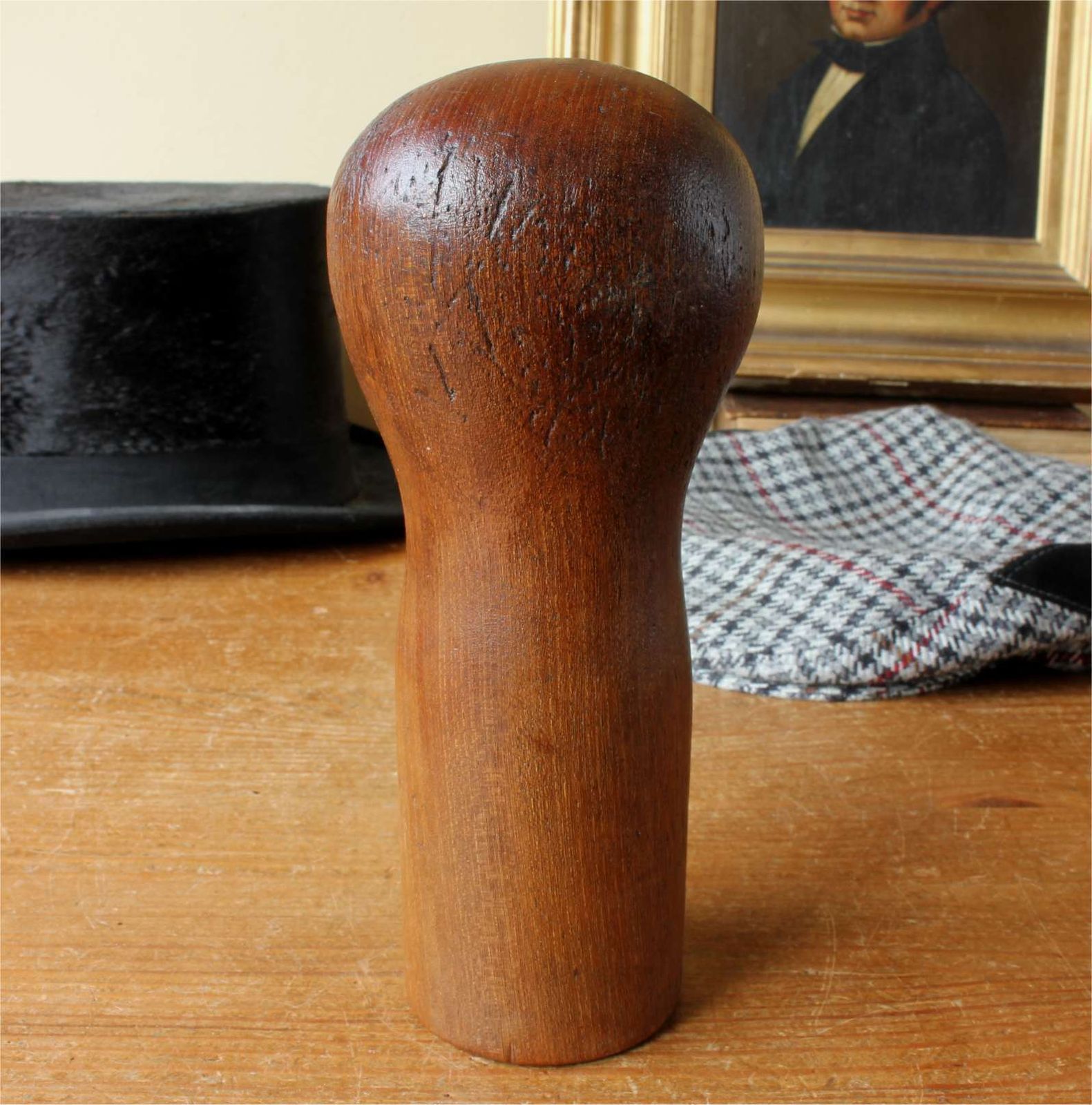 Size 25 Hat Block. Small Size French Wood Milliner's Head Display Stand.