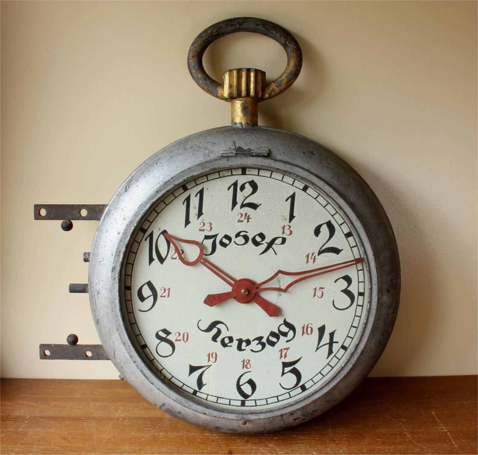 Large Double Sided Josef Herzog Jewellery Shop Clock. Antique Pocket Watch Trade Sign.