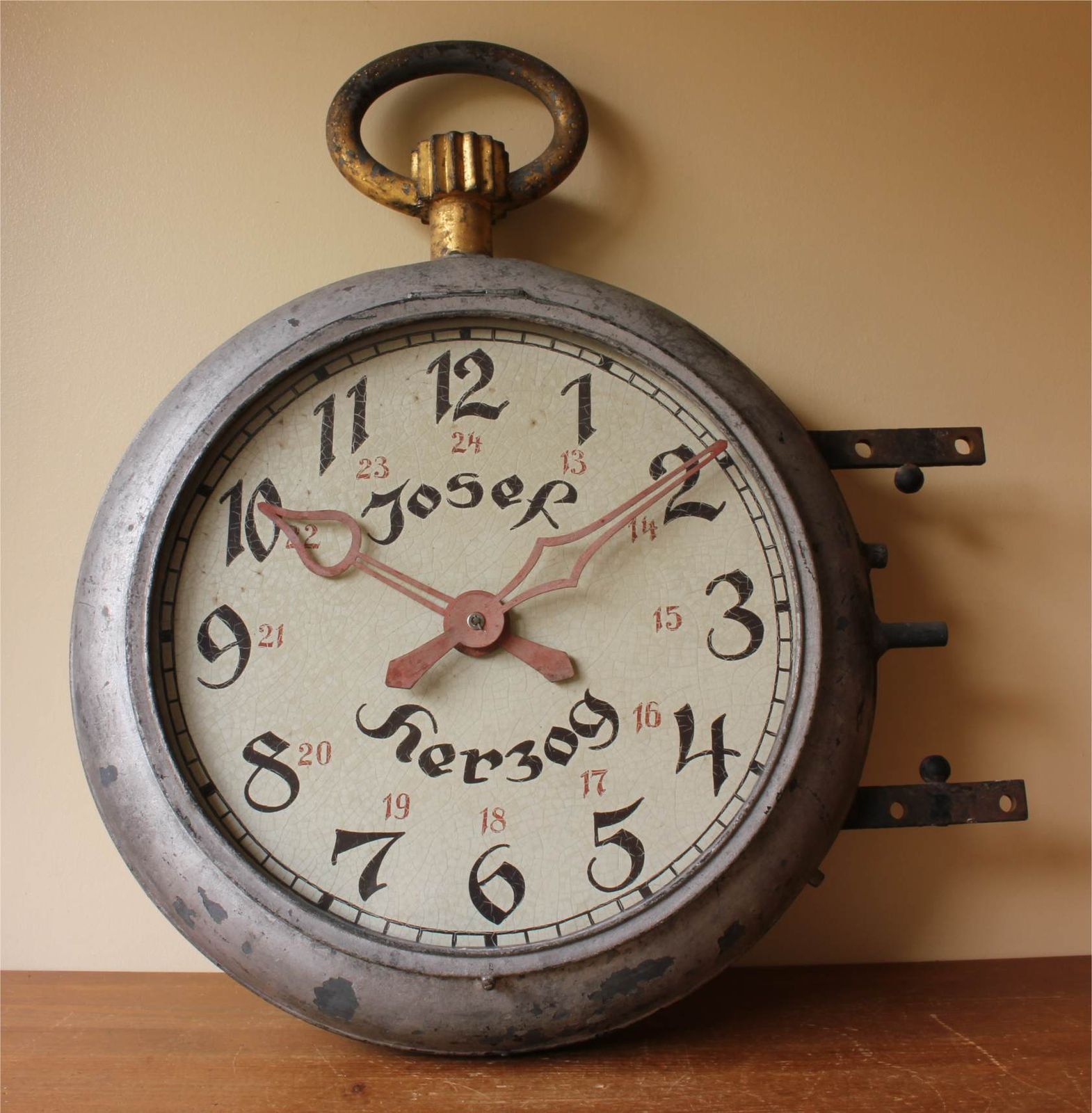 Large Double Sided Josef Herzog Jewellery Shop Clock. Antique Pocket Watch Trade Sign. photo for sale