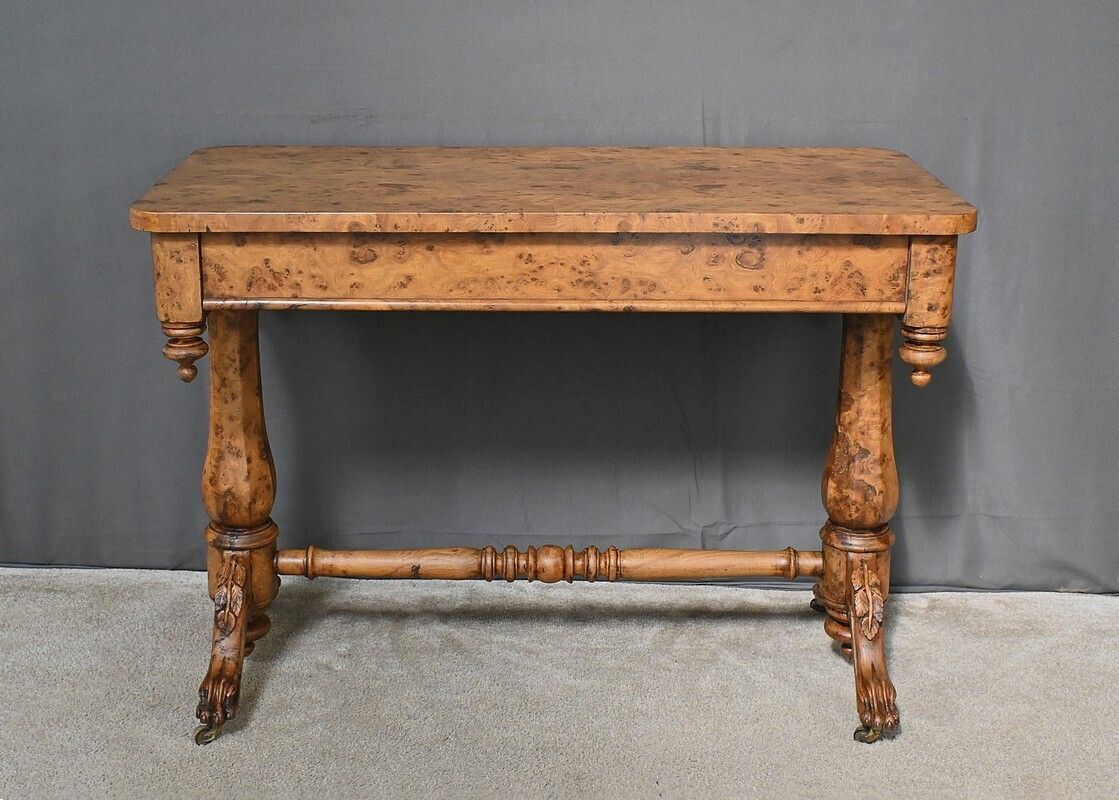 Victorian Amboyna Burl Desk, England – Late 19th Century photo for sale