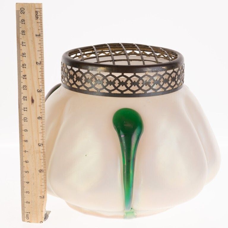 Art Nouveau Iridescent Glass Loetz Flower Arranger Vase photo for sale