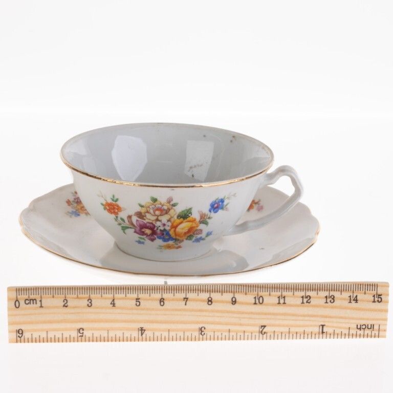 Continental Porcelain Ceramic Floral Pattern Teacup With Saucer photo for sale