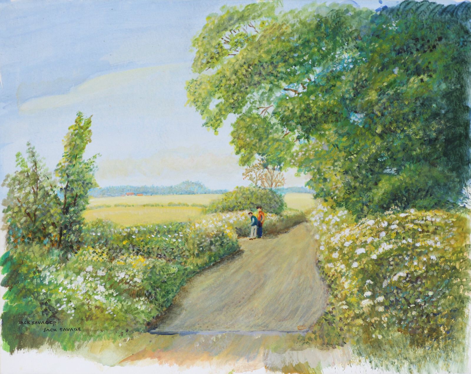 Watercolour And Gouache By Jack Savage. Countrylane In Summer photo for sale