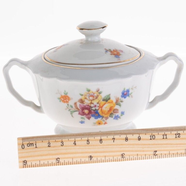 Continental Porcelain Ceramic Floral Pattern Lidded Sugar Jar photo for sale
