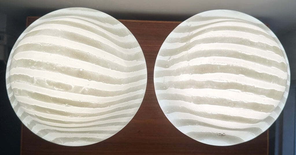 Lighting Pair Of 1970s Vintage German Space Age Peill & Putzler Striped Glass Mushroom Shaped Table Lamps photo