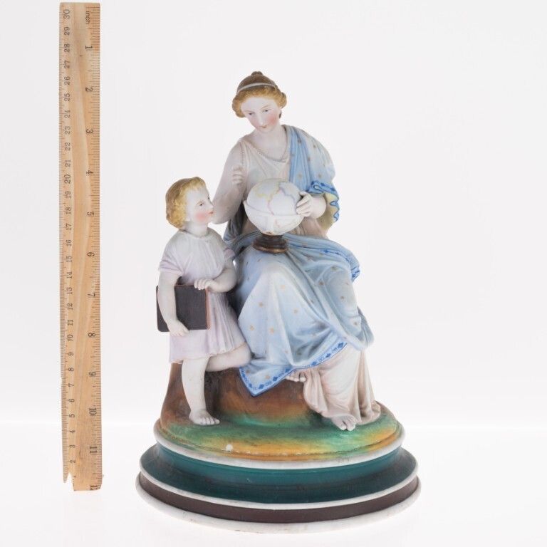 Antique Polychrome Bisque Porcelain Ceramic Figure Group 19th Century photo Art