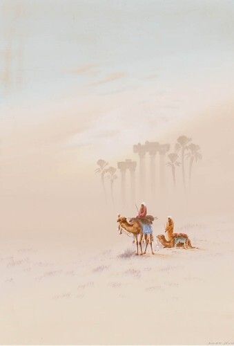 Wilson Furness   20th Century Watercolour, Camels And Ruins photo furniture