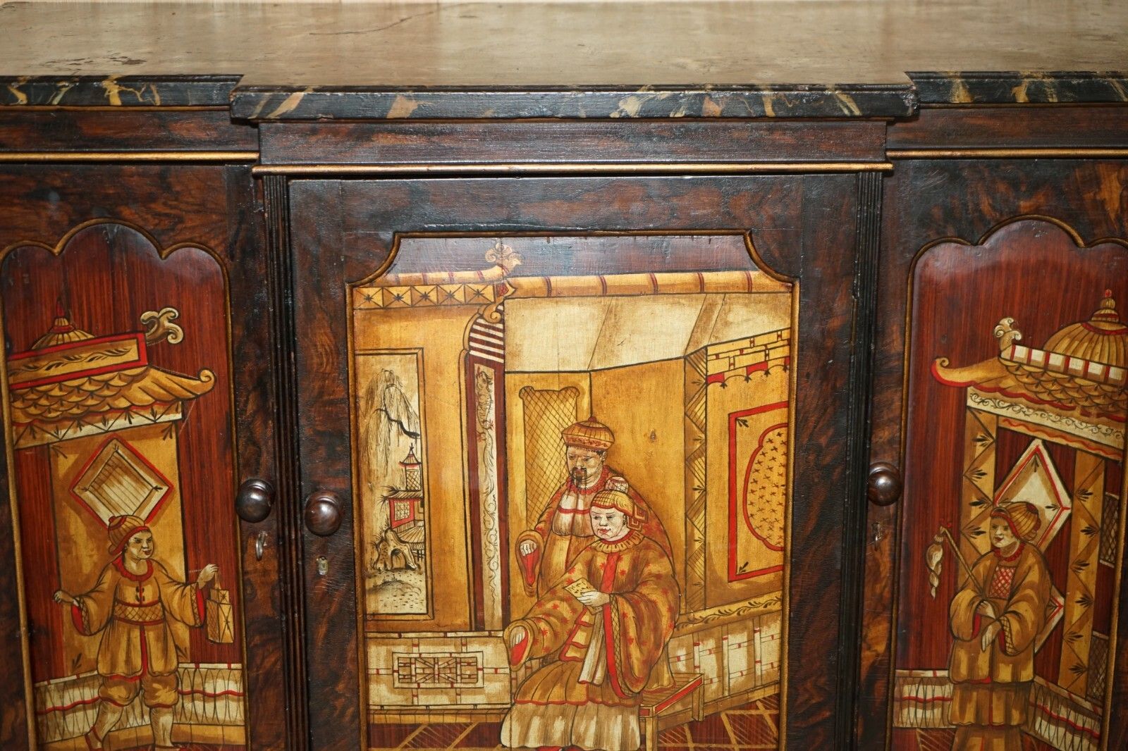 Antique Regency 1810 Simulated Rosewood Chinese Chinoiserie Breakfront Sideboard photo for sale