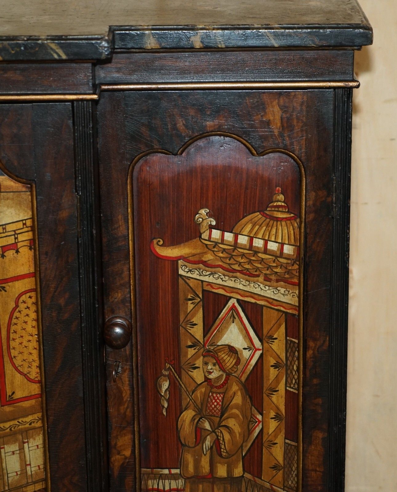 Furniture Antique Regency 1810 Simulated Rosewood Chinese Chinoiserie Breakfront Sideboard photo