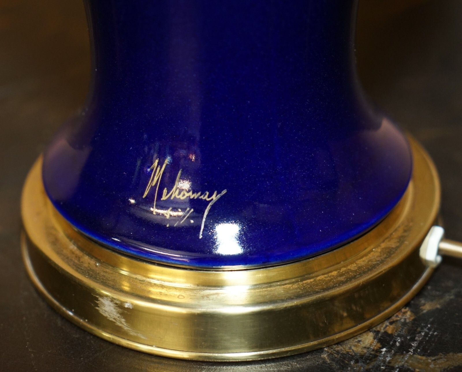 Stunning Vintage Cobalt Blue Porcelain Urn Shaped Brass Base Large Table Lamp photo 995.0
