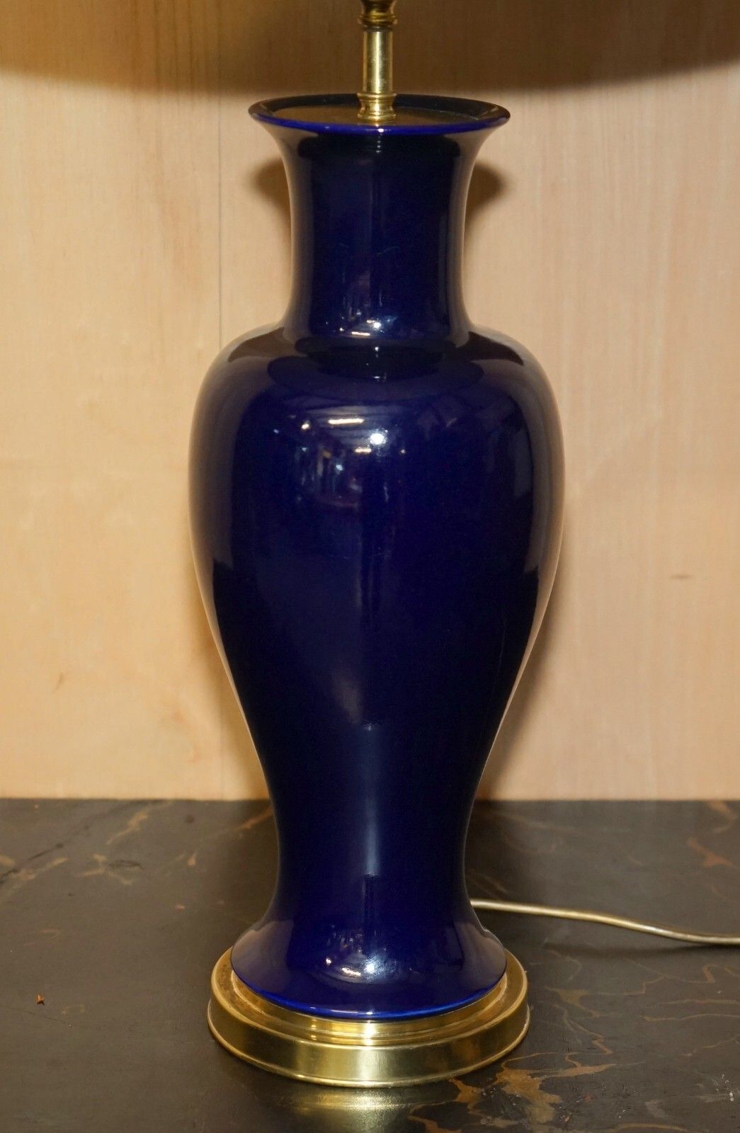 photo furniture Stunning Vintage Cobalt Blue Porcelain Urn Shaped Brass Base Large Table Lamp