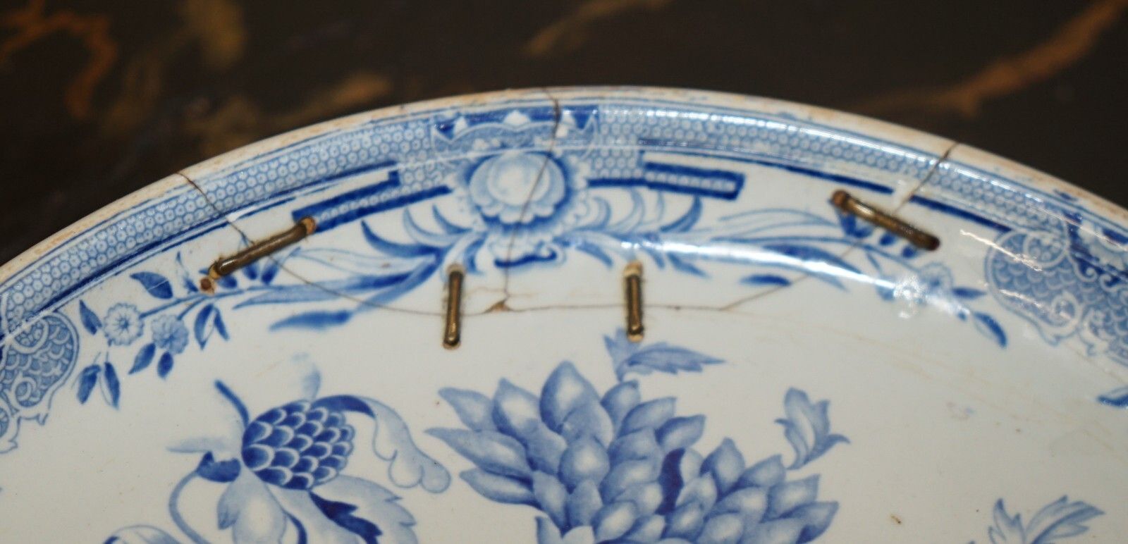 Antique Repaired Mid 19th Century Stone China Chinese Porcelain Charger Plate photo Home Decor