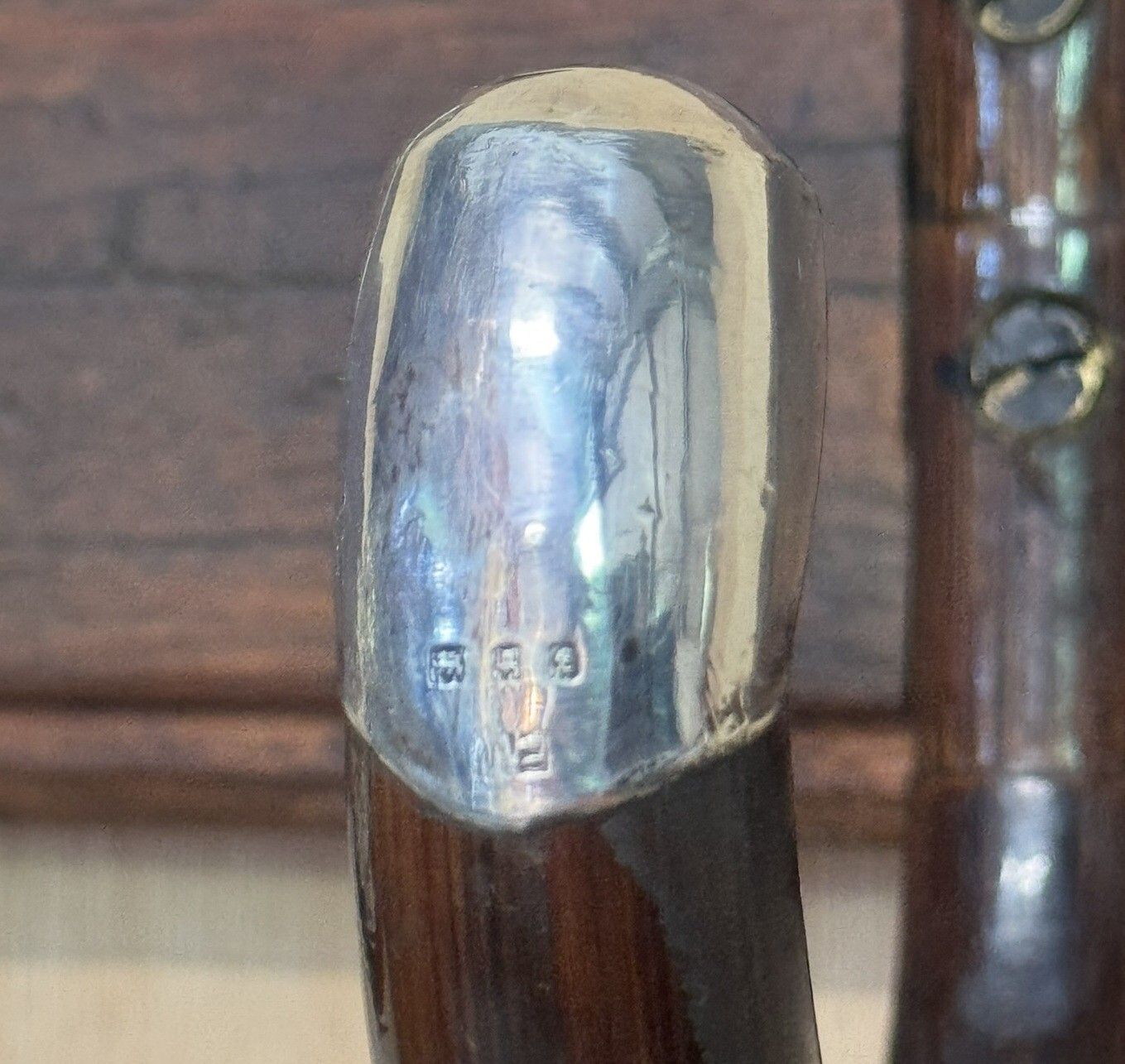 photo vinterior Antique Victorian Sterling Silver Mounted London Made Walking Stick Coat Rack