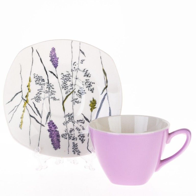 Staffordshire Whispering Grass Pattern Purple Porcelain Teacup With Saucer