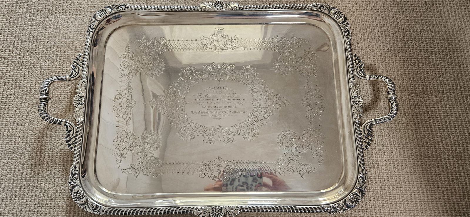 Edwardian Solid Silver Tray By Walker & Hall (1902) Exquisite Heirloom Piece