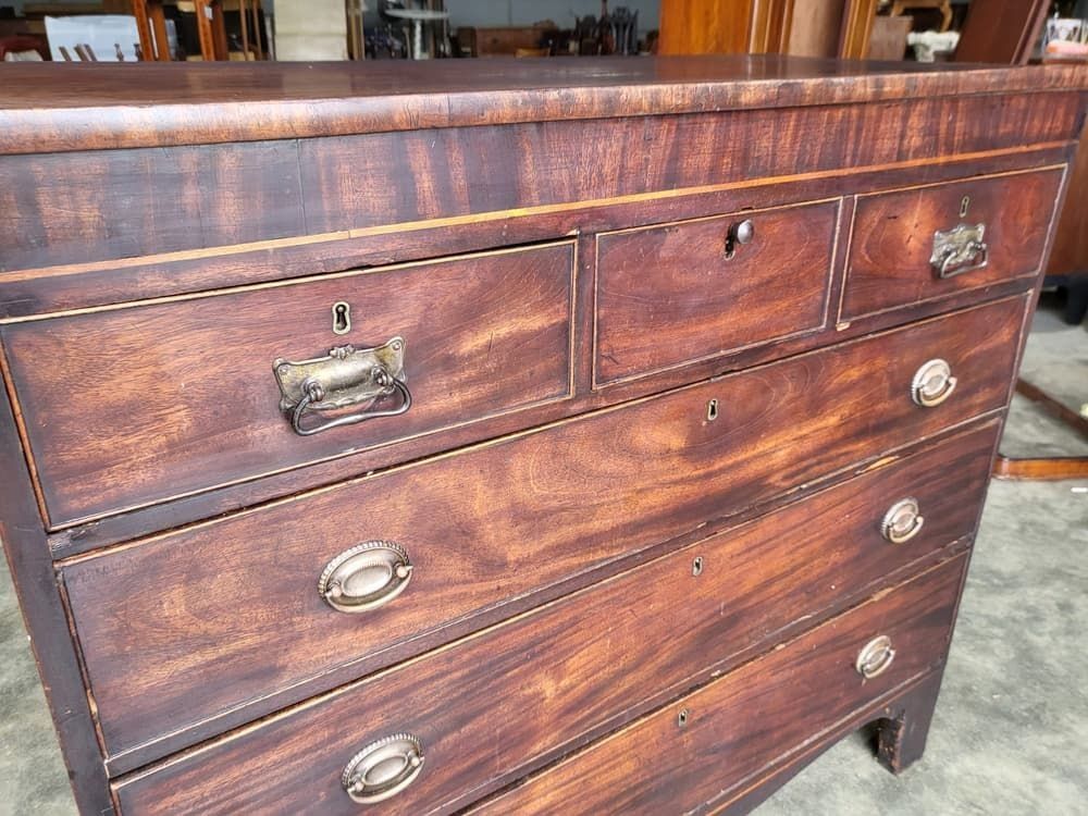 Antique Georgian Mahogany 3 Over 3 Inlaid Chest Of Drawers Square Legs photo furniture