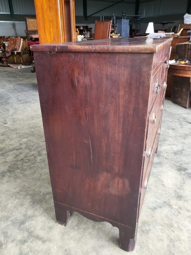 Antique Georgian Mahogany 3 Over 3 Inlaid Chest Of Drawers Square Legs photo Furniture