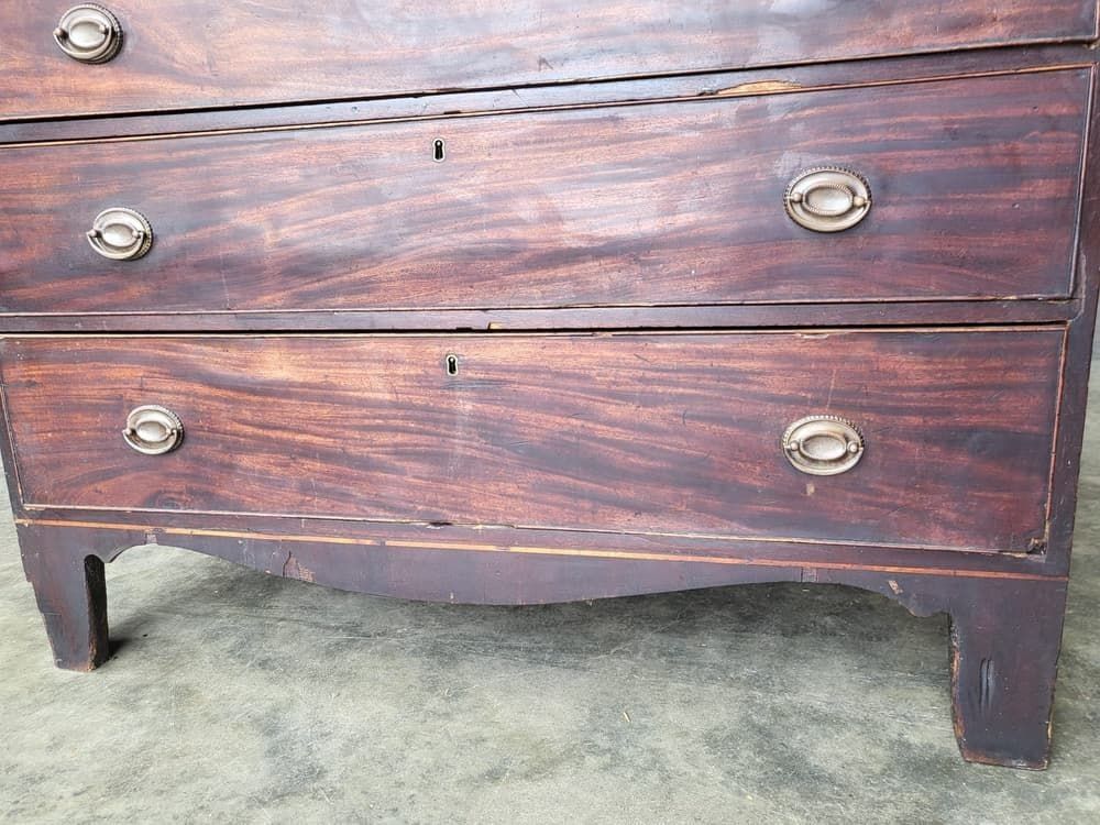 Antique Georgian Mahogany 3 Over 3 Inlaid Chest Of Drawers Square Legs photo vinterior