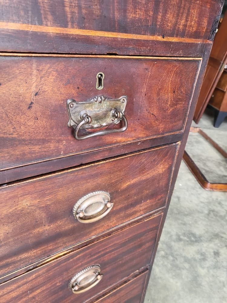 Antique Georgian Mahogany 3 Over 3 Inlaid Chest Of Drawers Square Legs photo buy