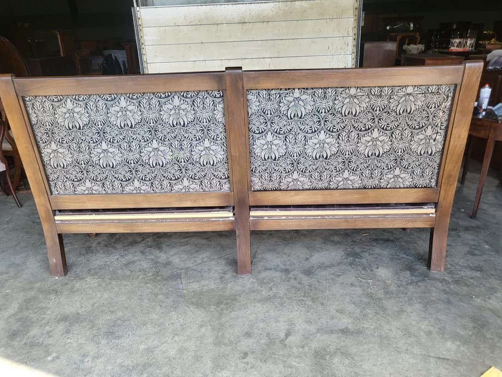 Large 8' Leather Seat High Back Bench Seat Turned Legs Home Business photo buy
