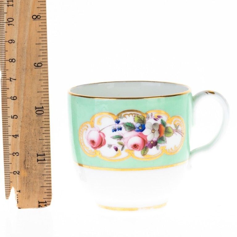 Antique Gilt Porcelain Floral Hand Painted Teacup 19th Century photo for sale