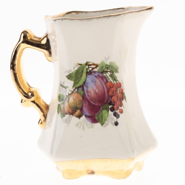 Staffordshire Gilt Porcelain Ceramic Pottery Fruit Pattern Pitcher Jug