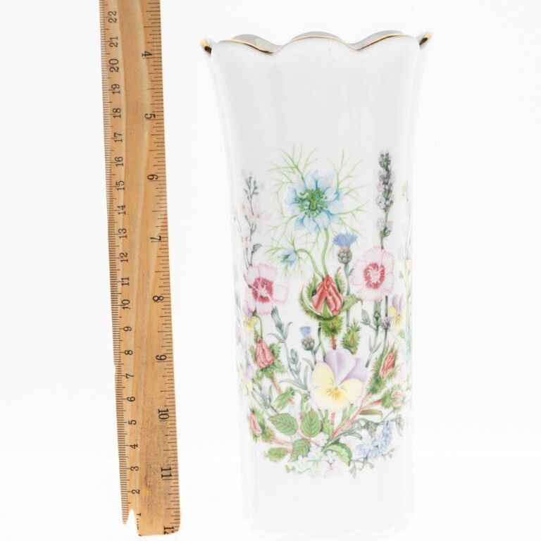 Aynsley Porcelain Ceramic Wild Tudor Pattern Floral Vase photo for sale