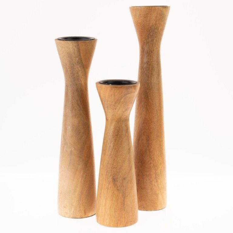Mid Century Set Of Three Wooden Candle Holders