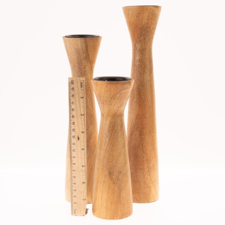 Mid Century Set Of Three Wooden Candle Holders photo for sale