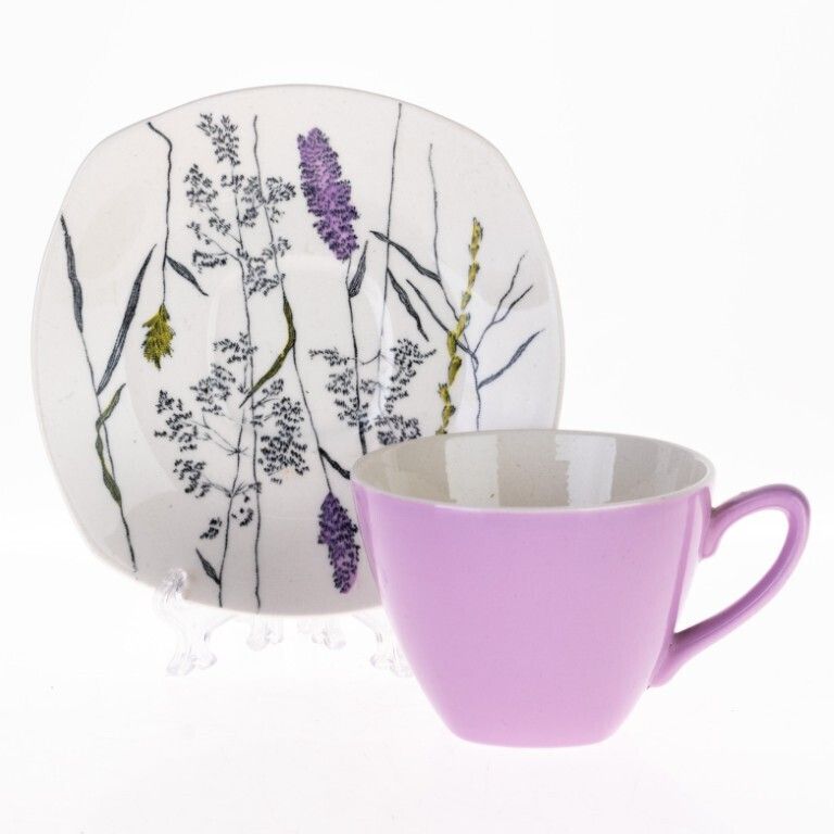 Staffordshire Whispering Grass Pattern Purple Porcelain Teacup With Saucer