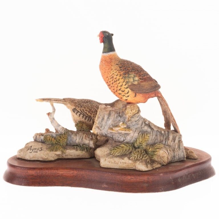 Hand Painted Border Fine Arts Pheasants Figure Group Sculpture photo furniture