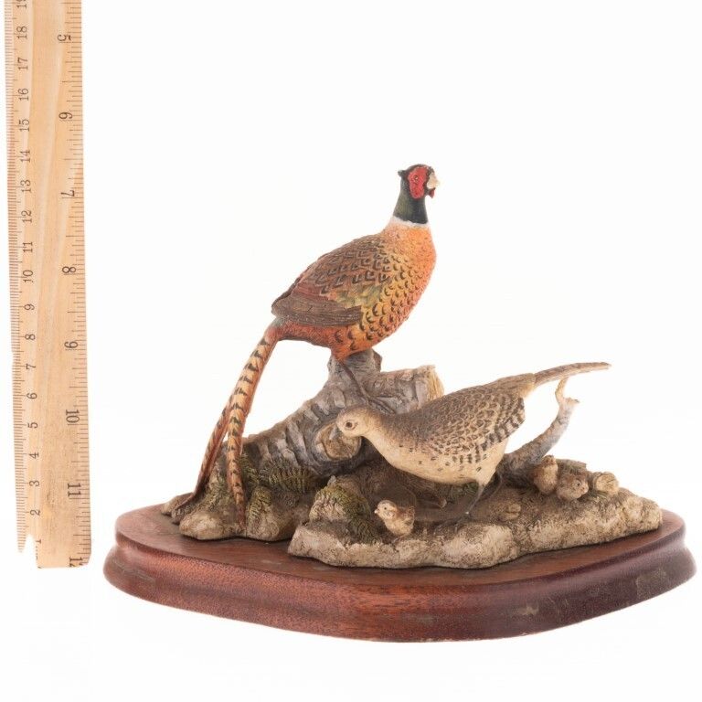 Hand Painted Border Fine Arts Pheasants Figure Group Sculpture photo Art
