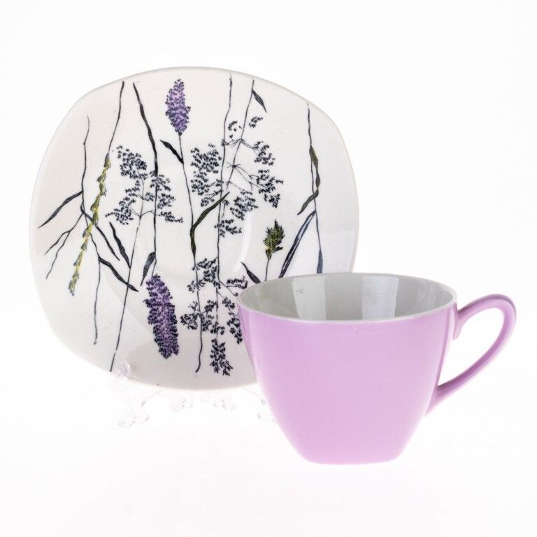 Staffordshire Whispering Grass Pattern Purple Porcelain Teacup With Saucer