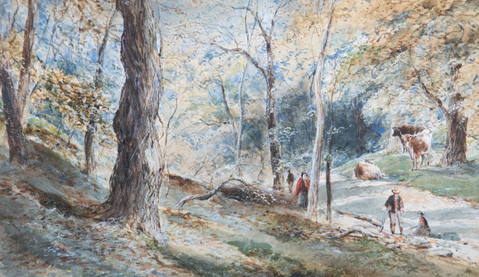 Edward Tucker (C.1847 1910)   Watercolour, Charcoal Gatherers In The Beech Wood photo for sale