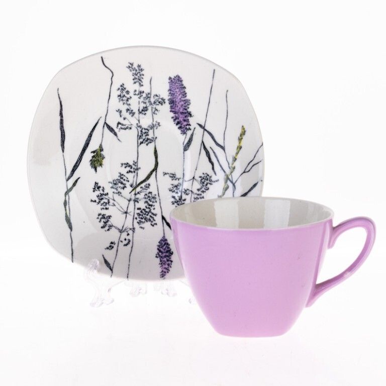 Staffordshire Whispering Grass Pattern Purple Porcelain Teacup With Saucer