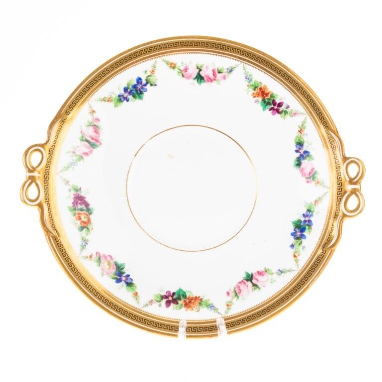 Antique Art Nouveau Gilt Porcelain Plate With Grecian Key Border
