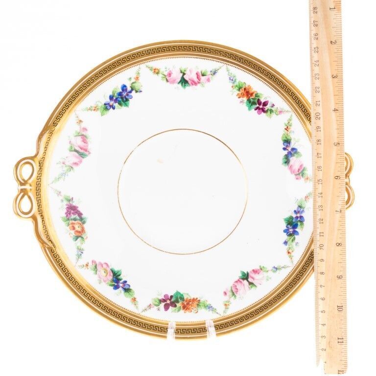 Antique Art Nouveau Gilt Porcelain Plate With Grecian Key Border photo for sale